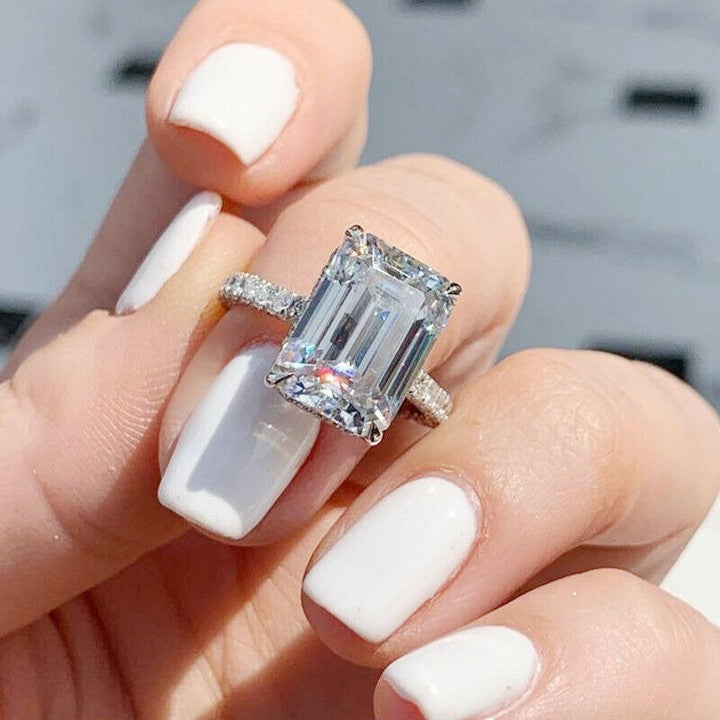 Emerald Cut Diamond Ring 92.5 Silver