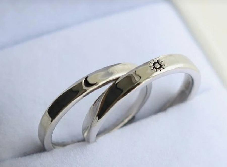 Sun & Moon Couples Silver Ring Set