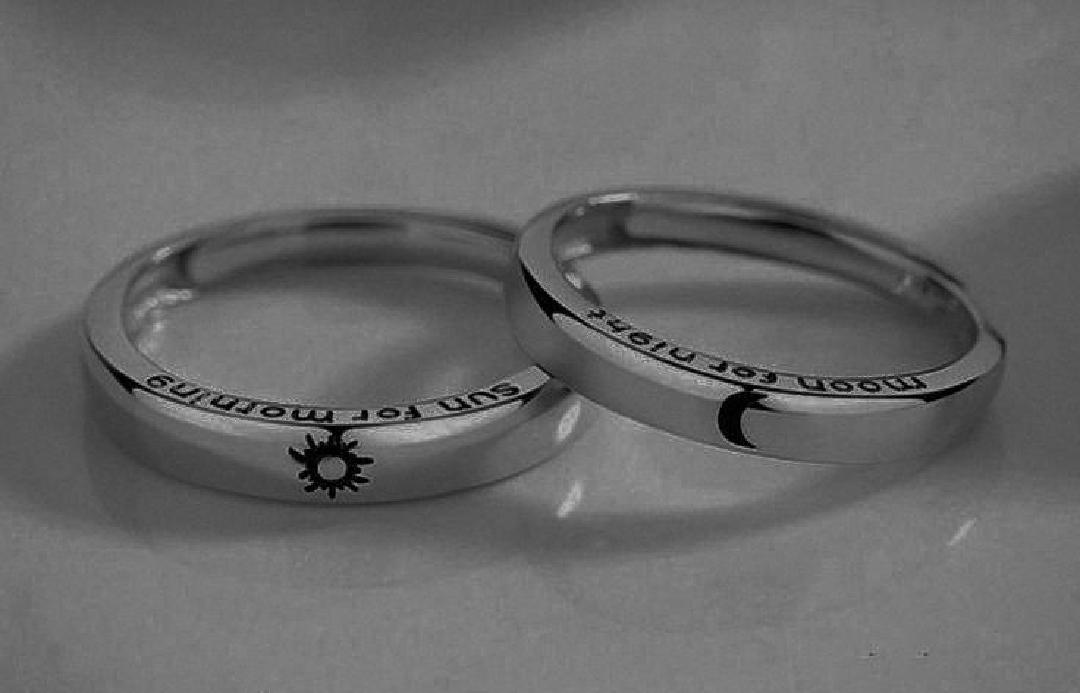 Sun & Moon Couples Silver Ring Set
