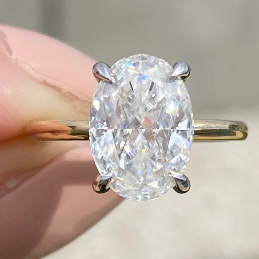 Oval Cut Diamond Solitaire Silver Ring