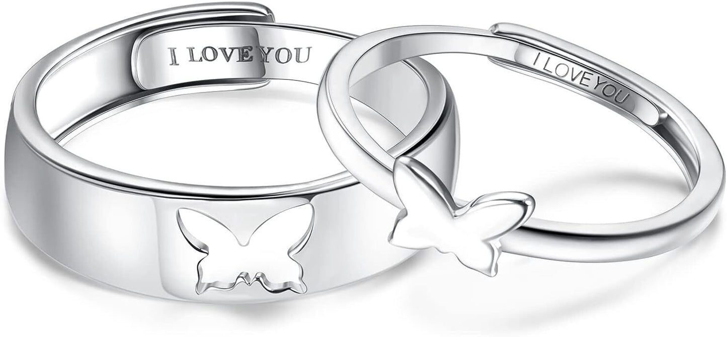Silver Butterfly Couples Ring Set