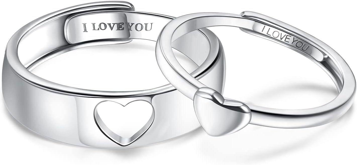 Silver Couples Heart Matching Ring Set