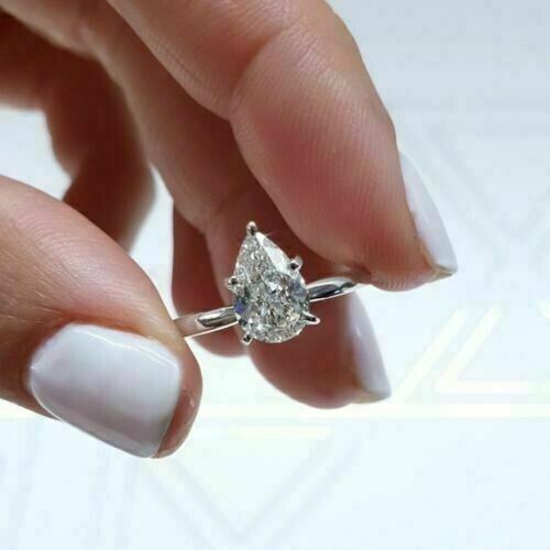 Pear Cut Diamond Silver Ring