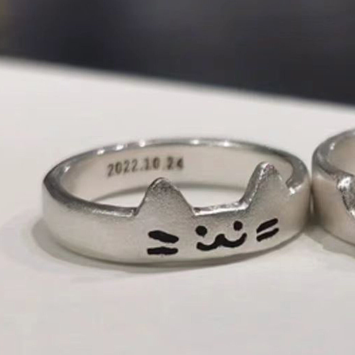 Cute Puppy & Kitten Couples Matching Ring Set
