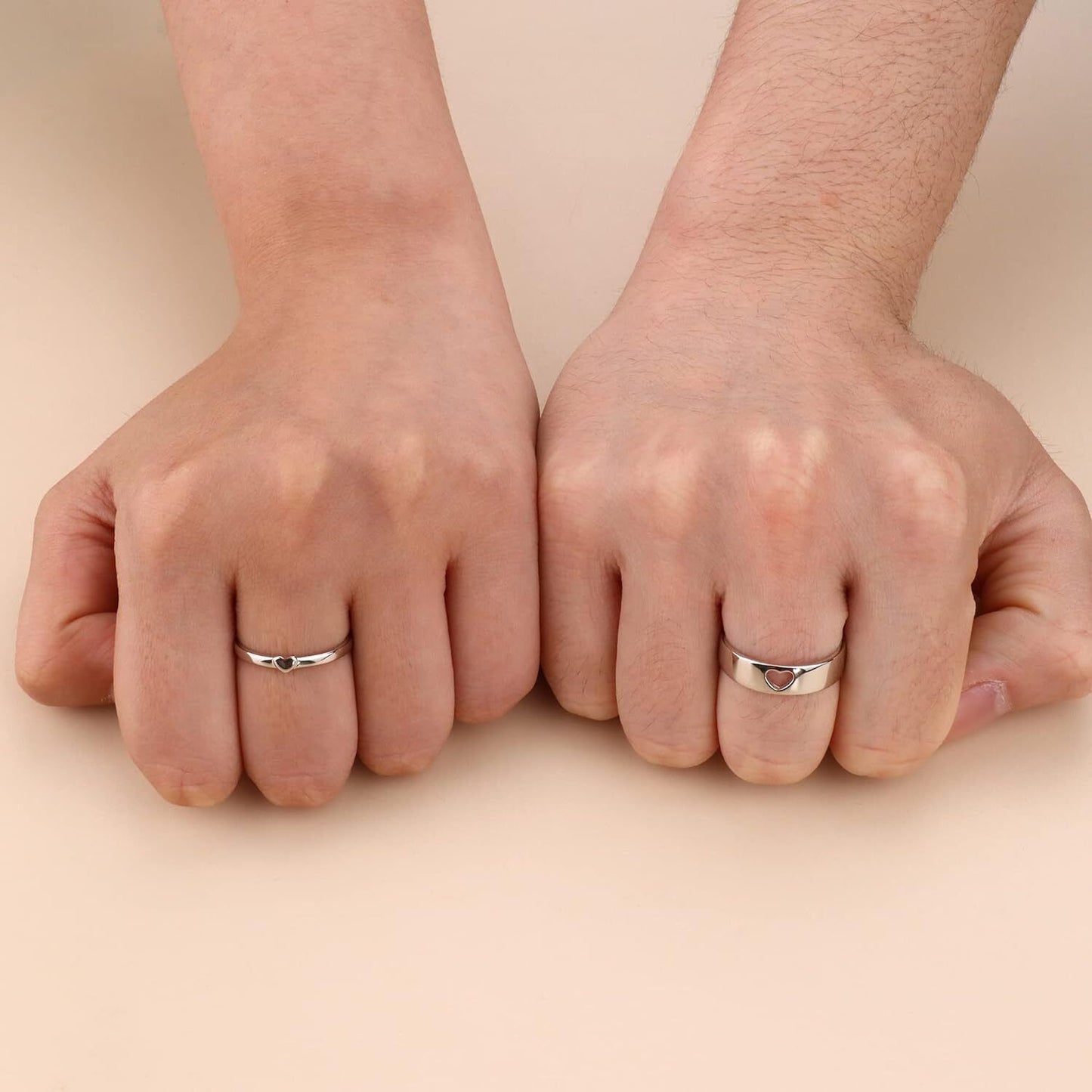 Silver Couples Heart Matching Ring Set