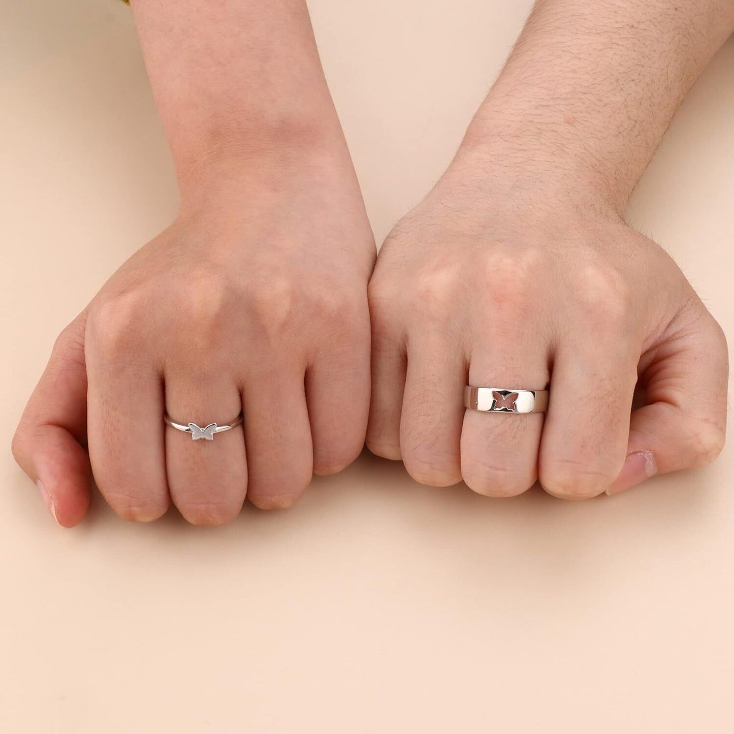 Silver Butterfly Couples Ring Set