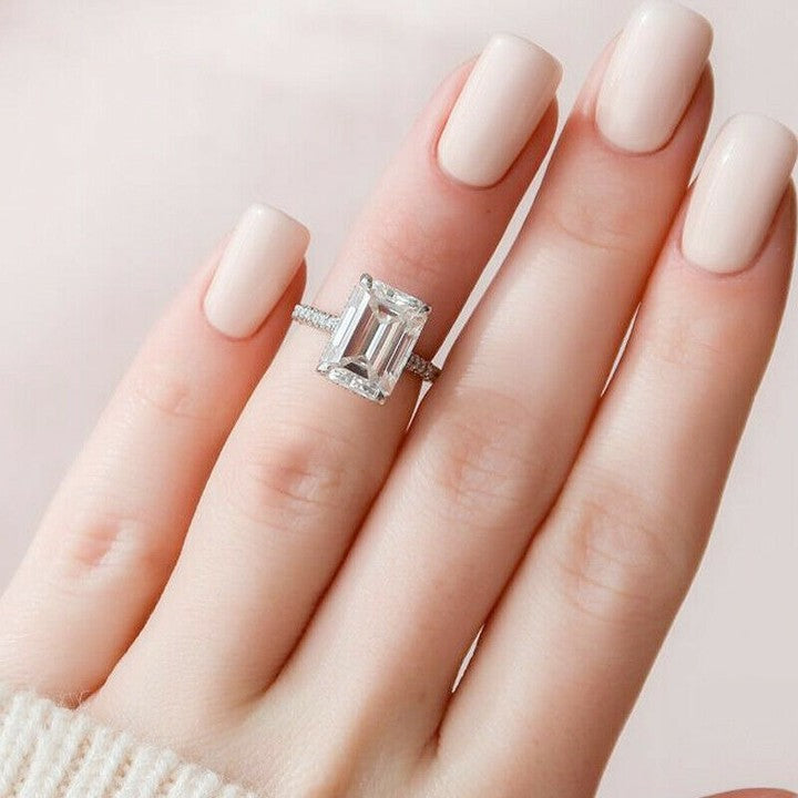 Emerald Cut Diamond Ring 92.5 Silver