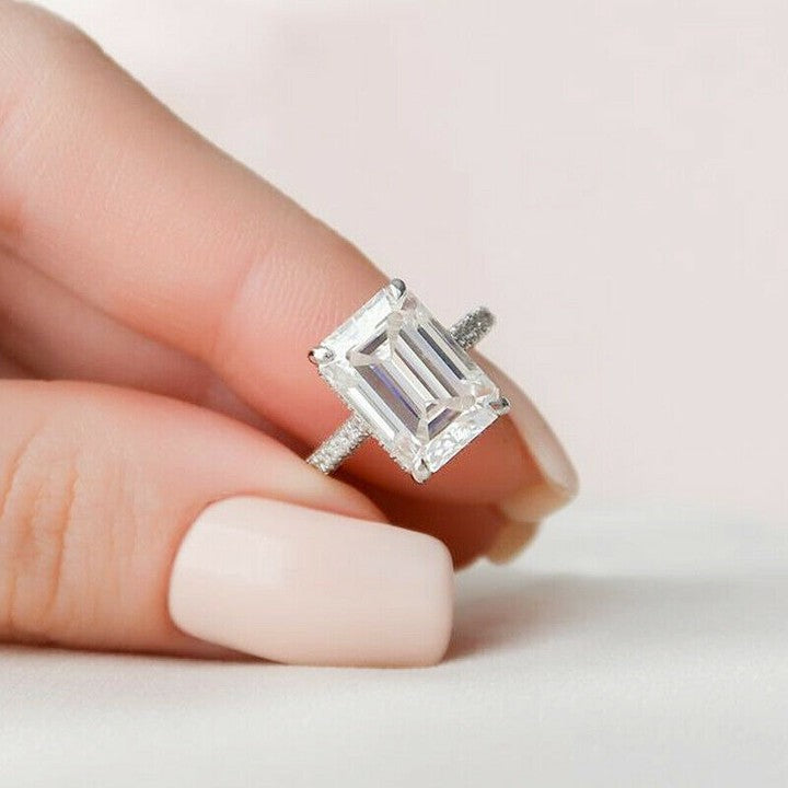 Emerald Cut Diamond Ring 92.5 Silver