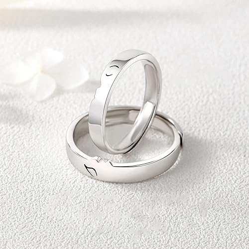 Kiss Me Couples Matching Silver Ring Set