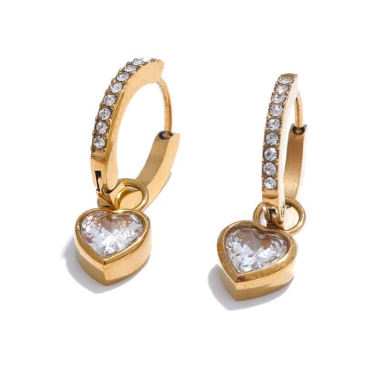 Dangle Heart Earrings Gold