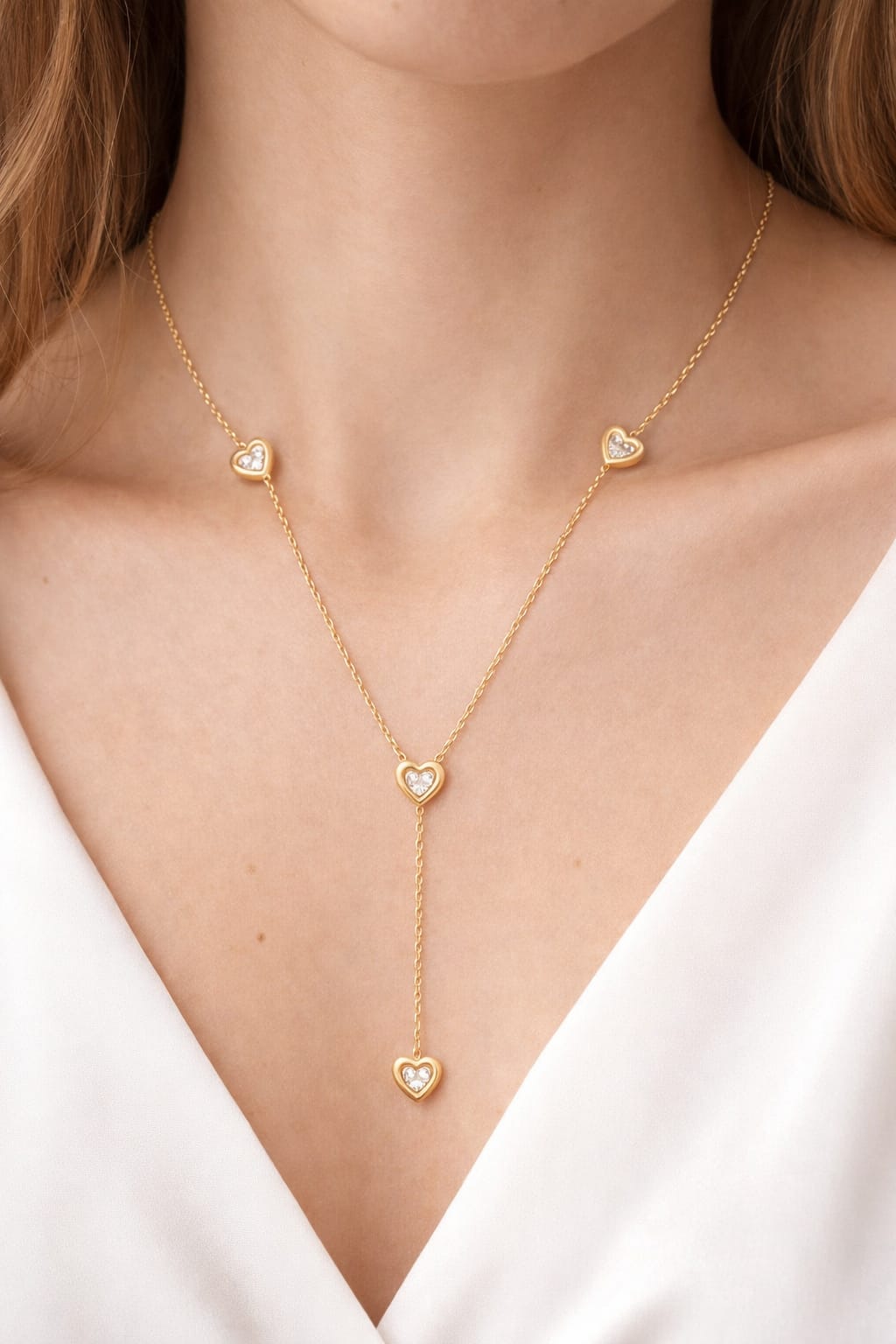 Heart Lariat Necklace Gold