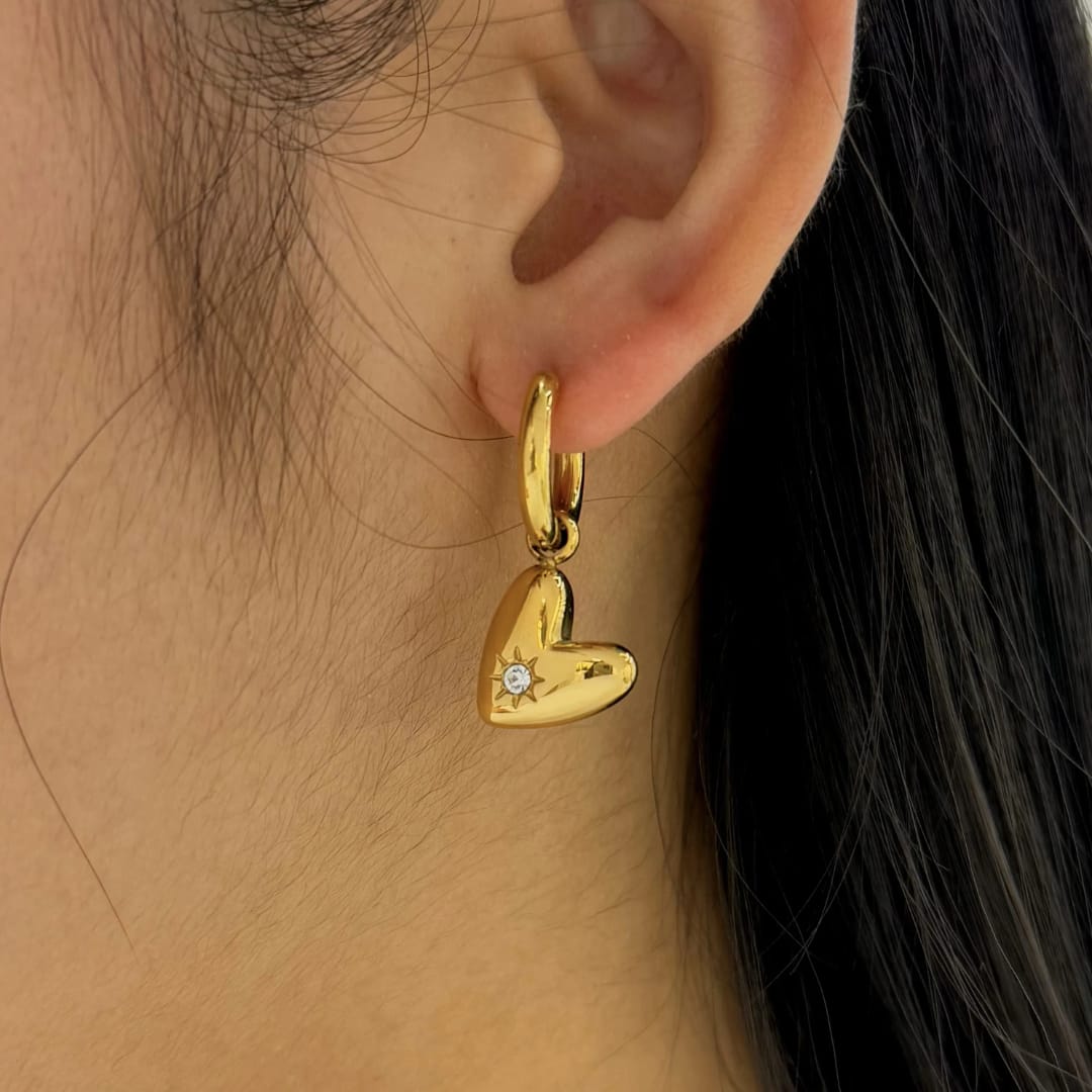 Dangle Heart Gold Earrings