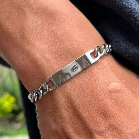 Silver Men's Bracelet Photo Engrave