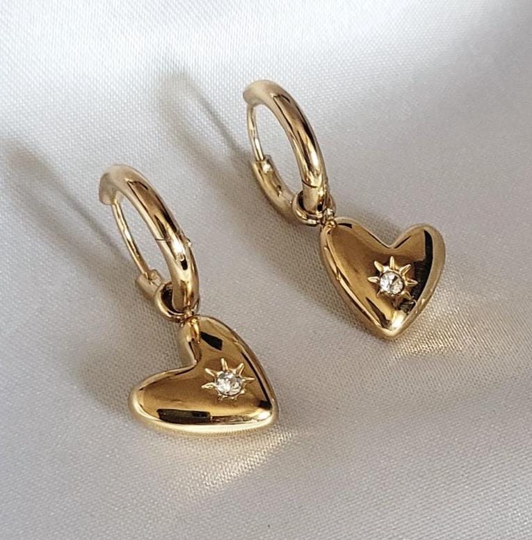 Dangle Heart Gold Earrings