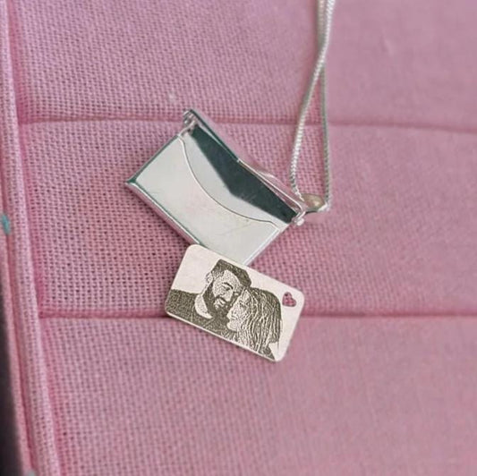 Silver Photo Engrave Envelop Pendant