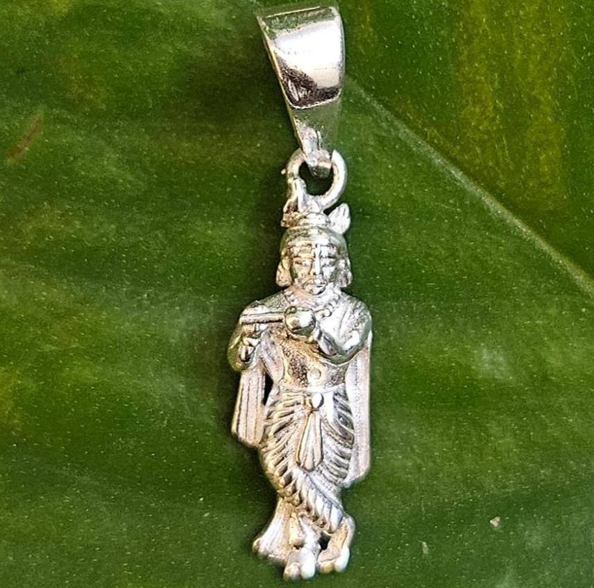 Lord Krishna Playing Flute Pendant in 925 Silver