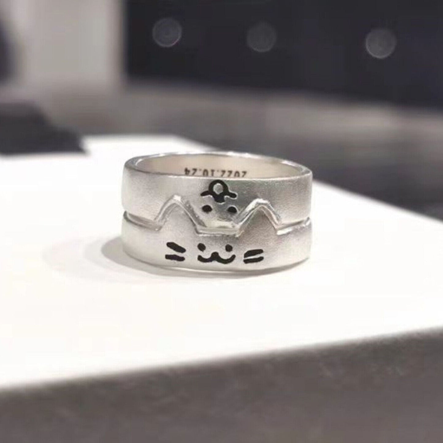 Cute Puppy & Kitten Couples Matching Ring Set