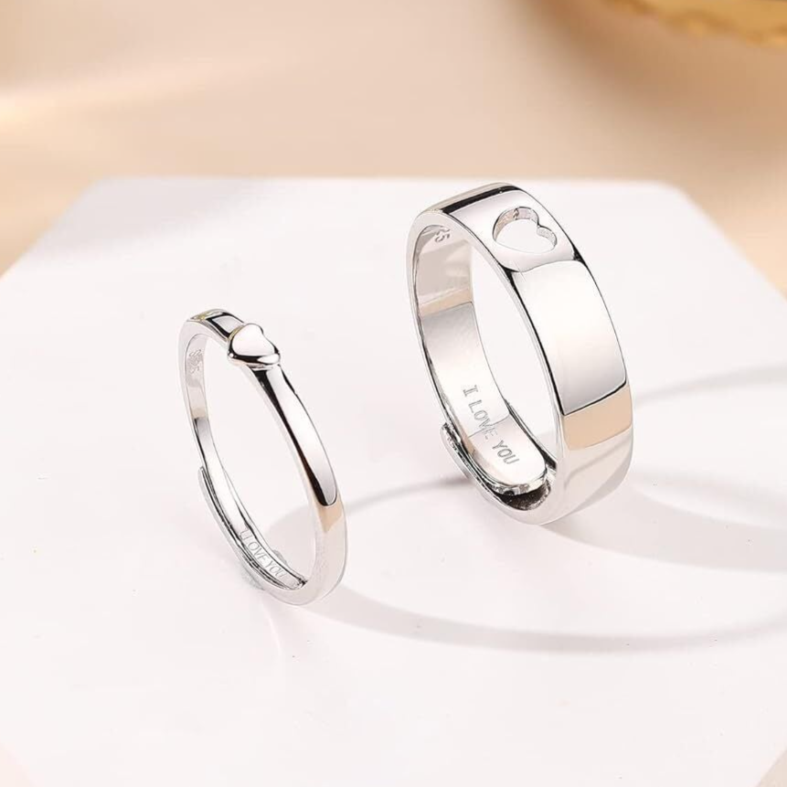 Silver Couples Heart Matching Ring Set