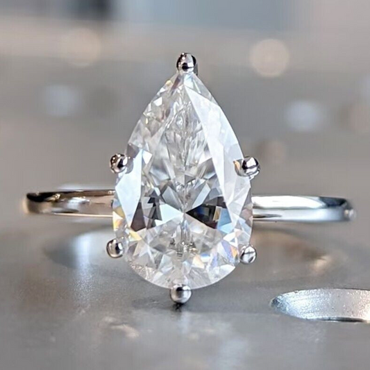 Pear Cut Diamond Silver Ring