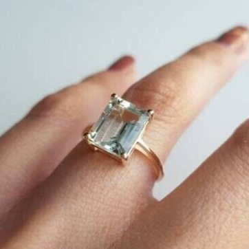 Emerald Cut Blue Aquamarine Ring