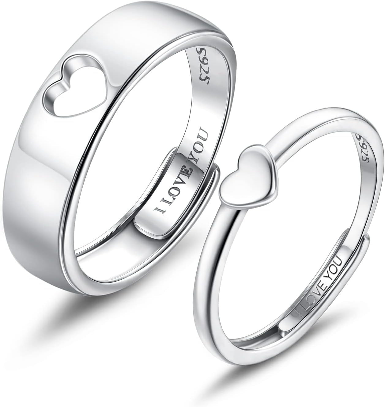 Silver Couples Heart Matching Ring Set