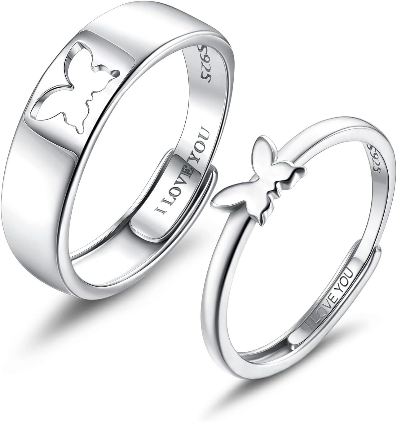 Silver Butterfly Couples Ring Set