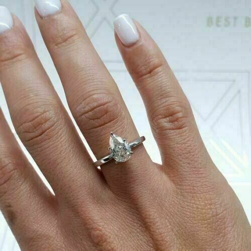 Pear Cut Diamond Silver Ring