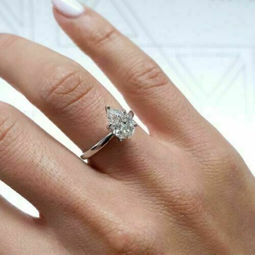 Pear Cut Diamond Silver Ring